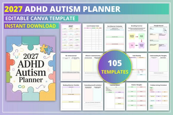 Download Editable 2027 ADHD Autism Planner - Premium Resources