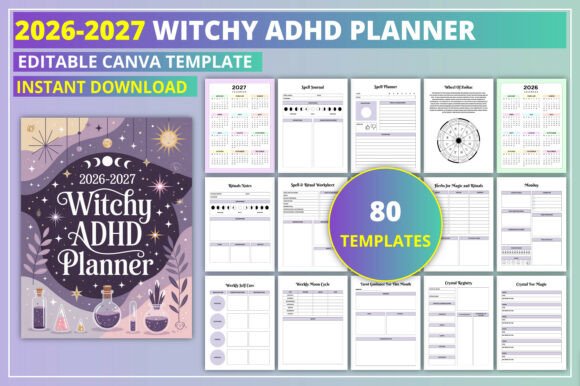 Download Editable 2026-2027 Witchy ADHD Planner - Premium Resources